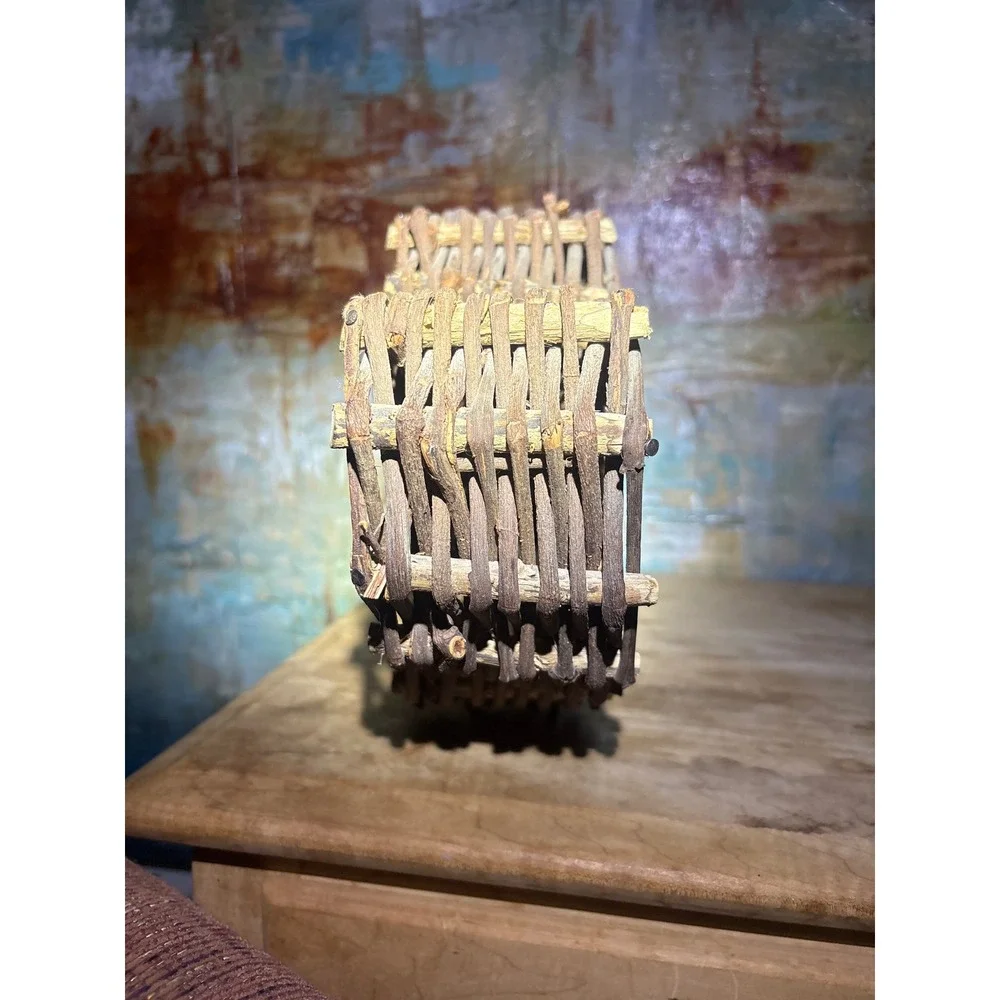 Rustic Double Heart Twig Basket Primitive Grapevine Woven Decor Brown 13.5in